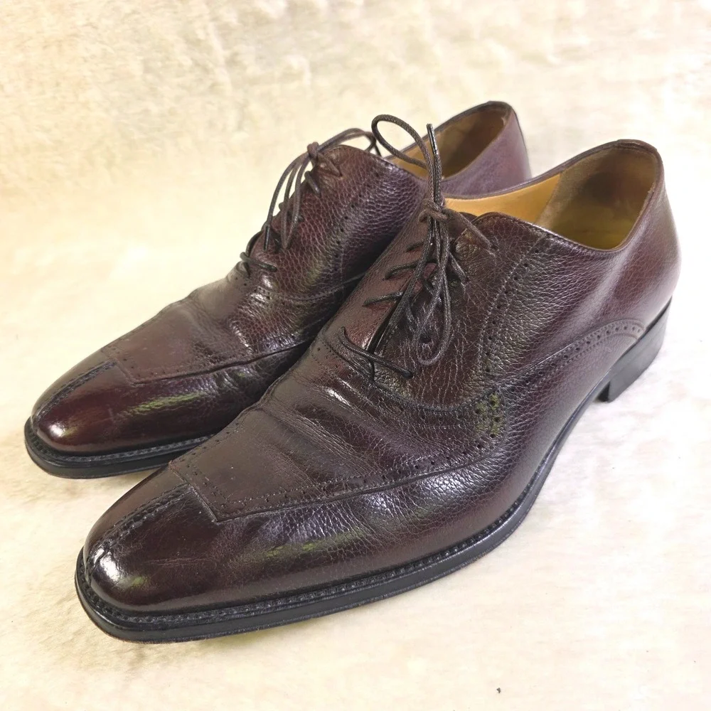 VTG Johnston & Murphy Oxford Oxblood Leather Wingtip Shoes Made in Italy Mens 9